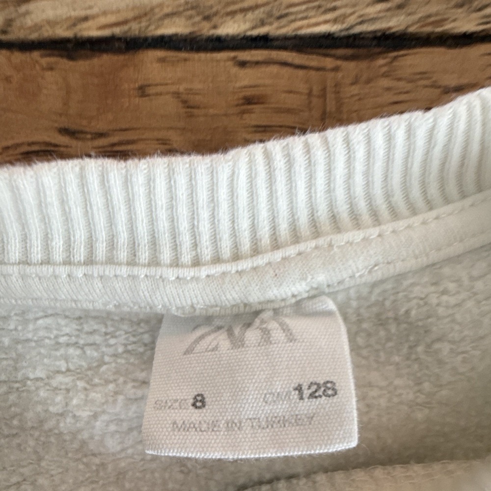 Zara Girls 8 White Crew Neck Pullover Sweatshirt Sequin Star Cotton Fleece - Picture 3 of 8